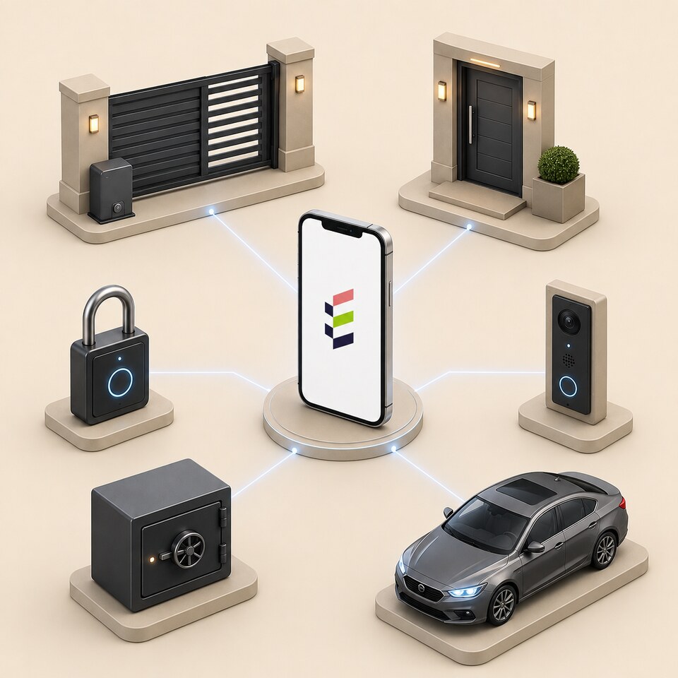 What Entrixy opens: gates, doors, locks, intercoms, safes and cars
